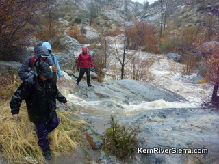 Hiking Brush Creek at flood stage in the storm